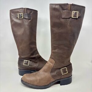 Timberland Women’s Lexiss Genuine Leather Knee High Buckle Side Boots Brown 8.5